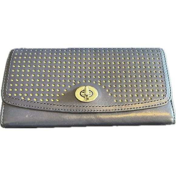 COACH Stylish Blue spots yellow Women's Long Wallet Great Condition - Picture 7 of 7